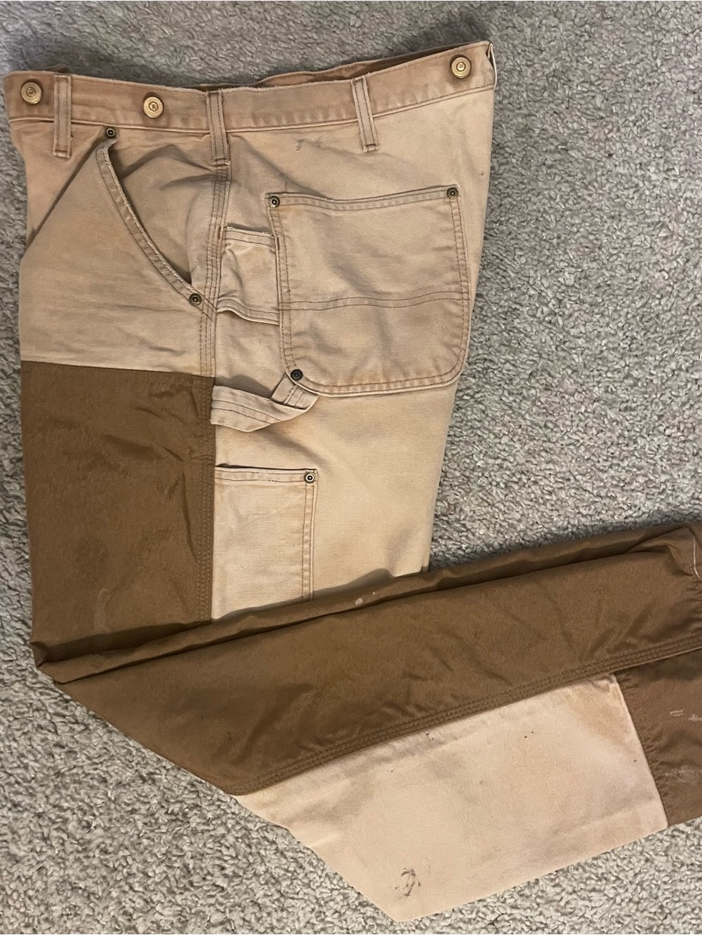 Carhartt Two-Tone Double Front Suspender Ready Work Pants in Tan/Brown